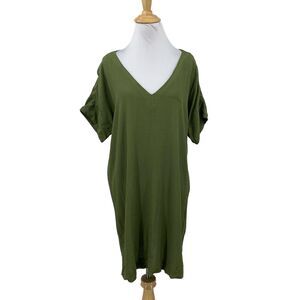 Madewell T Shirt Dress Womens M Medium Olive Green Novel Shift Drapey Side Vents